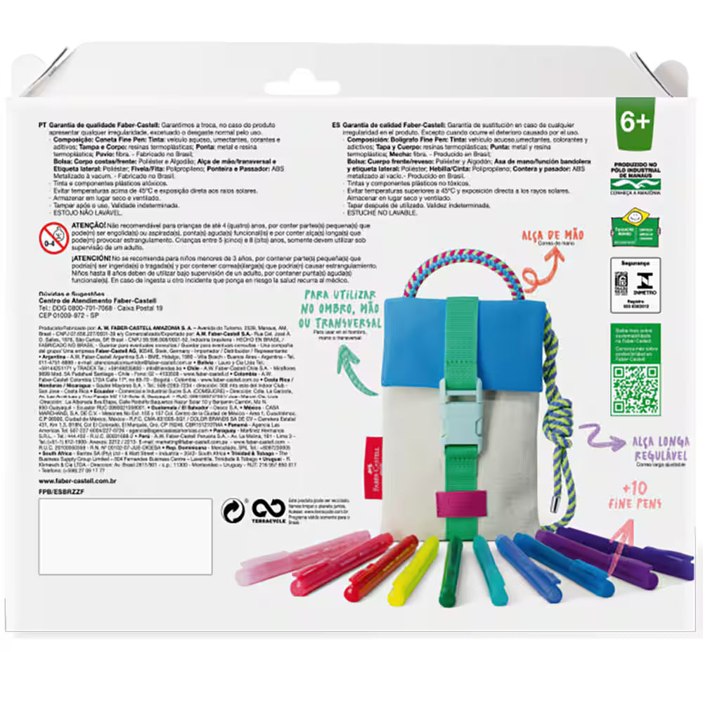 Kit Caneta hidrográfica Fine Pen 10 Cores + Shoulder Bag Breeze, - KT 1 UN