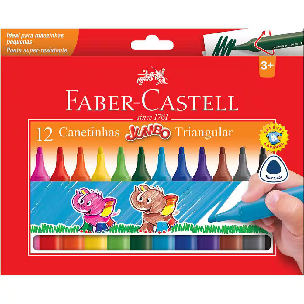 Canetinha Triangular Jumbo 12 Cores Faber-Castell CX 1 UN
