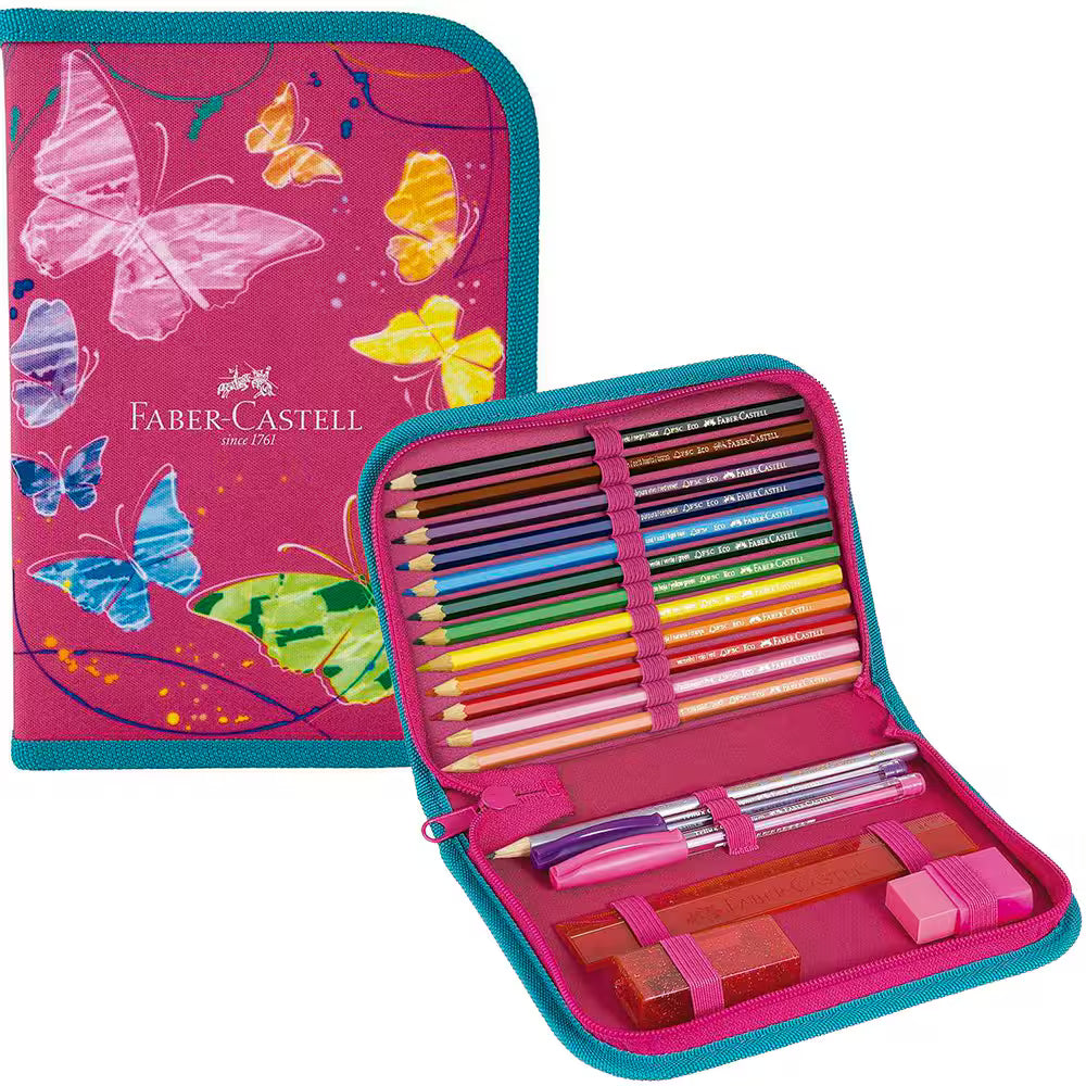 Estojo completo c/ 18 itens Borboleta rosa 182208RS Faber Castell PT 1 UN