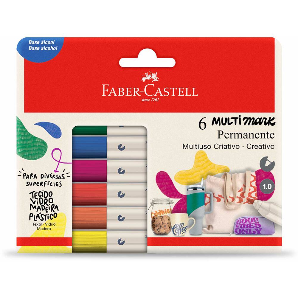 Caneta Marcador Permanente Multimark, à base de álcool, 1.0mm, Estojo com 6 Cores - CX 6 UN