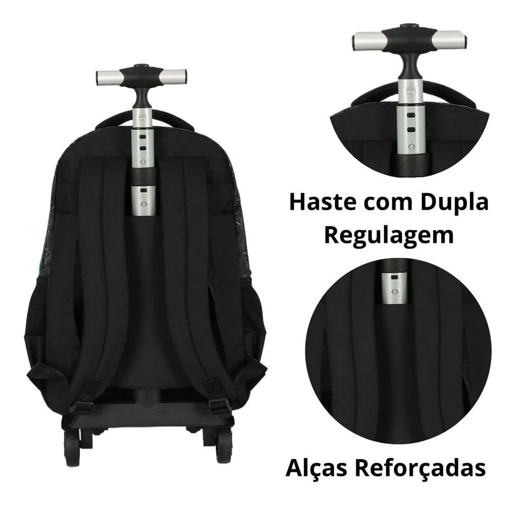 Kit Mochila Rodinhas Lancheira Estojo Juvenil