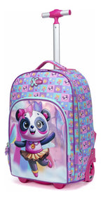Mochila Infantil Feminina Com Rodinhas Panda Resistente Cor Rosa Desenho Do Tecido Lisa