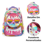 Mochila Costa Lancheira Escolar Infantil Cor Prateado Desenho Do Tecido Lisa