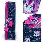 Kit Mochila Lancheira Estojo Infantil Feminina Escolar Roxo Unicórnio