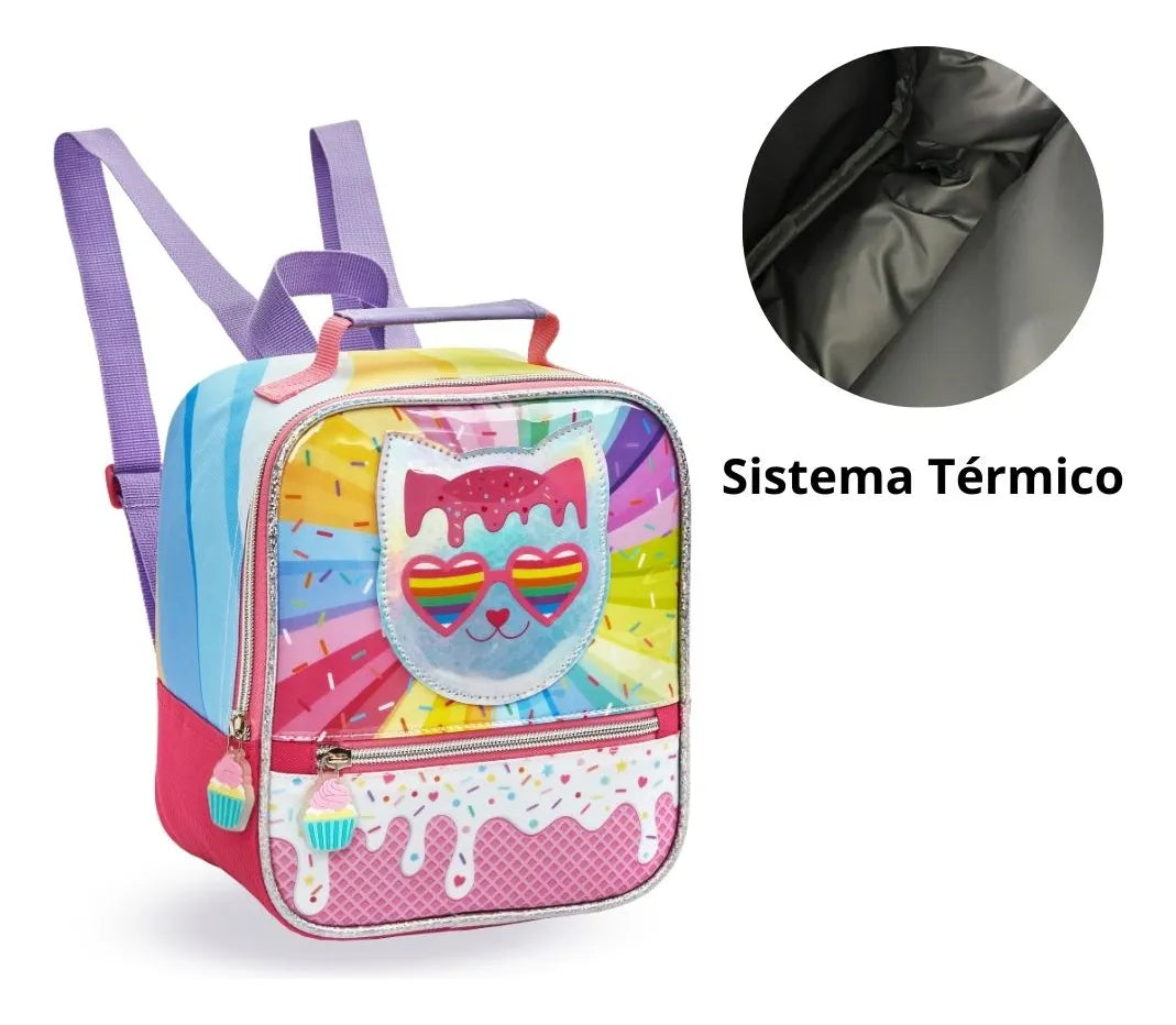 Mochila Costa Lancheira Escolar Infantil Cor Prateado Desenho Do Tecido Lisa