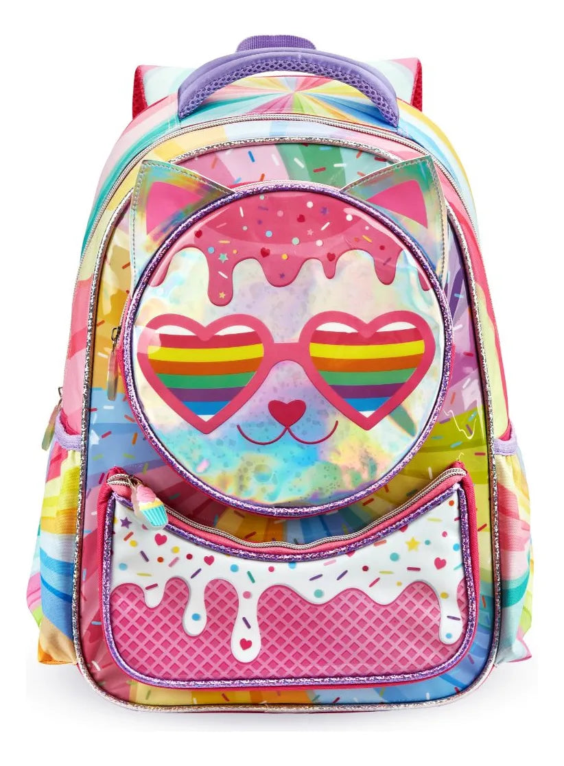 Mochila Costa Lancheira Escolar Infantil Cor Prateado Desenho Do Tecido Lisa