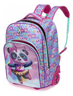 Mochila Infantil Feminina Com Rodinhas Panda Resistente Cor Rosa Desenho Do Tecido Lisa