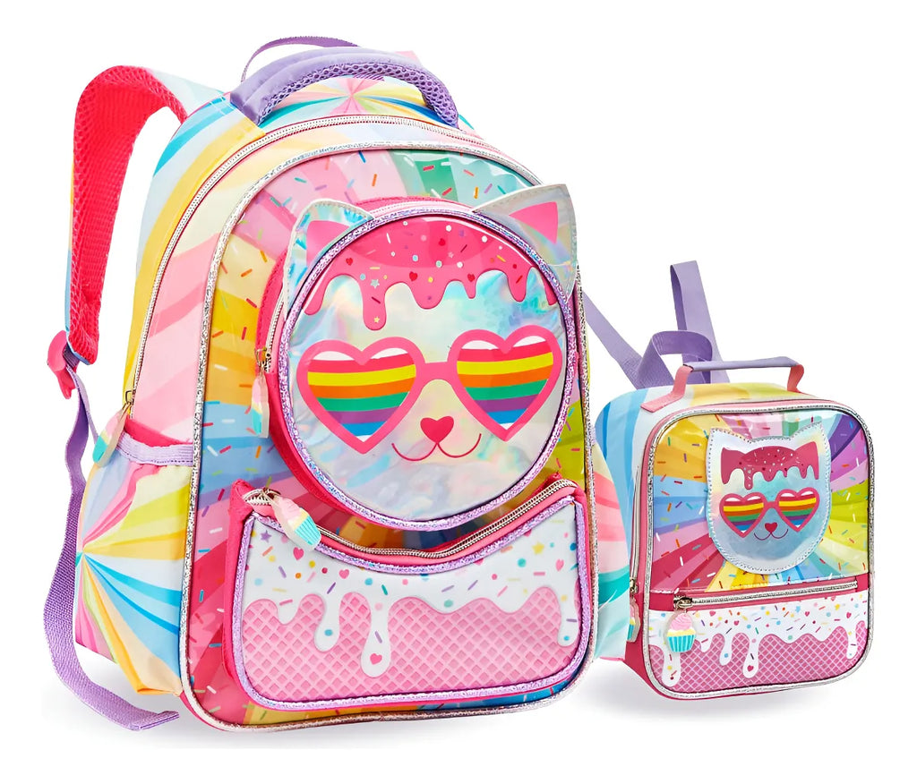 Mochila Costa Lancheira Escolar Infantil Cor Prateado Desenho Do Tecido Lisa