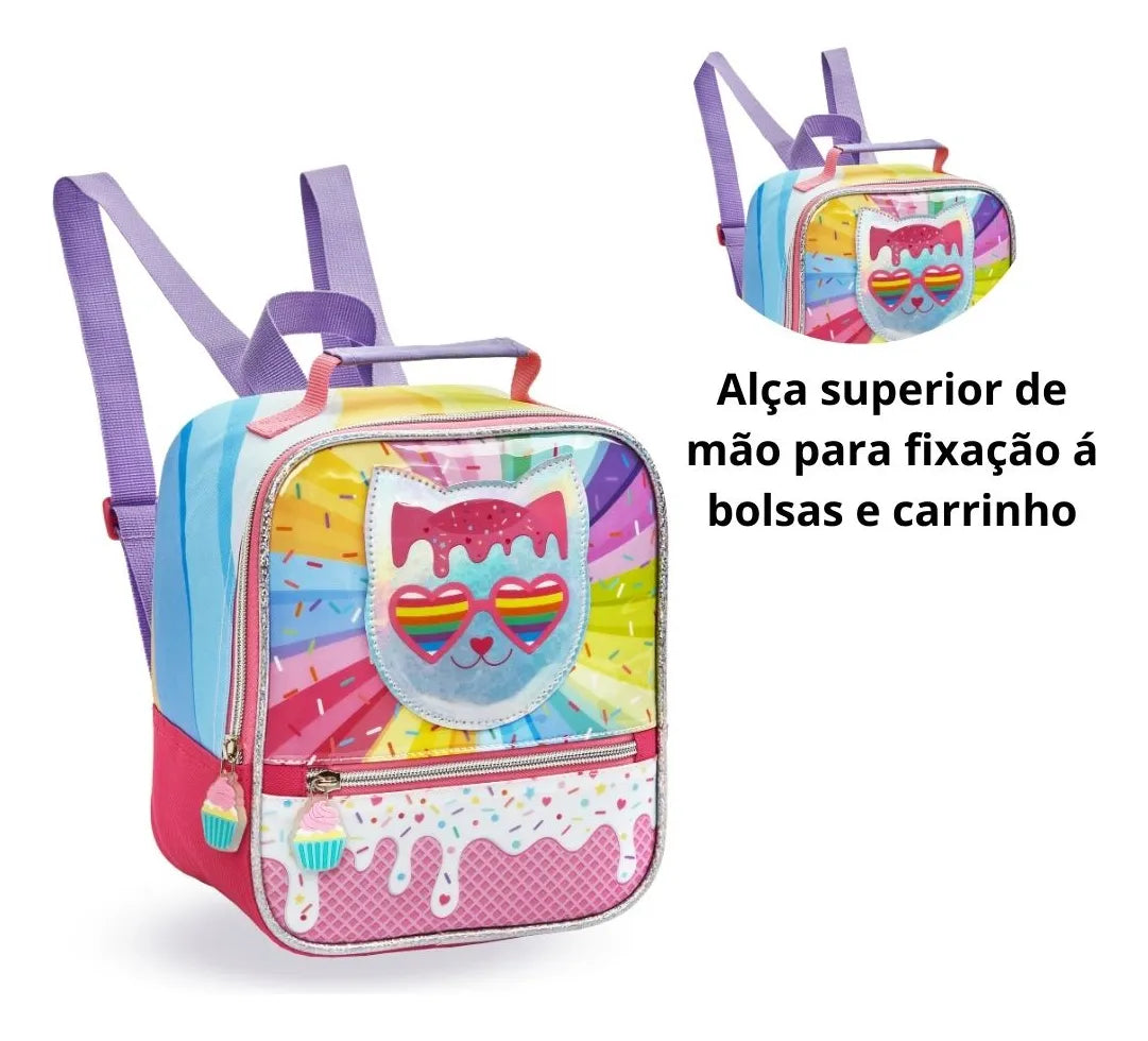Mochila Costa Lancheira Escolar Infantil Cor Prateado Desenho Do Tecido Lisa