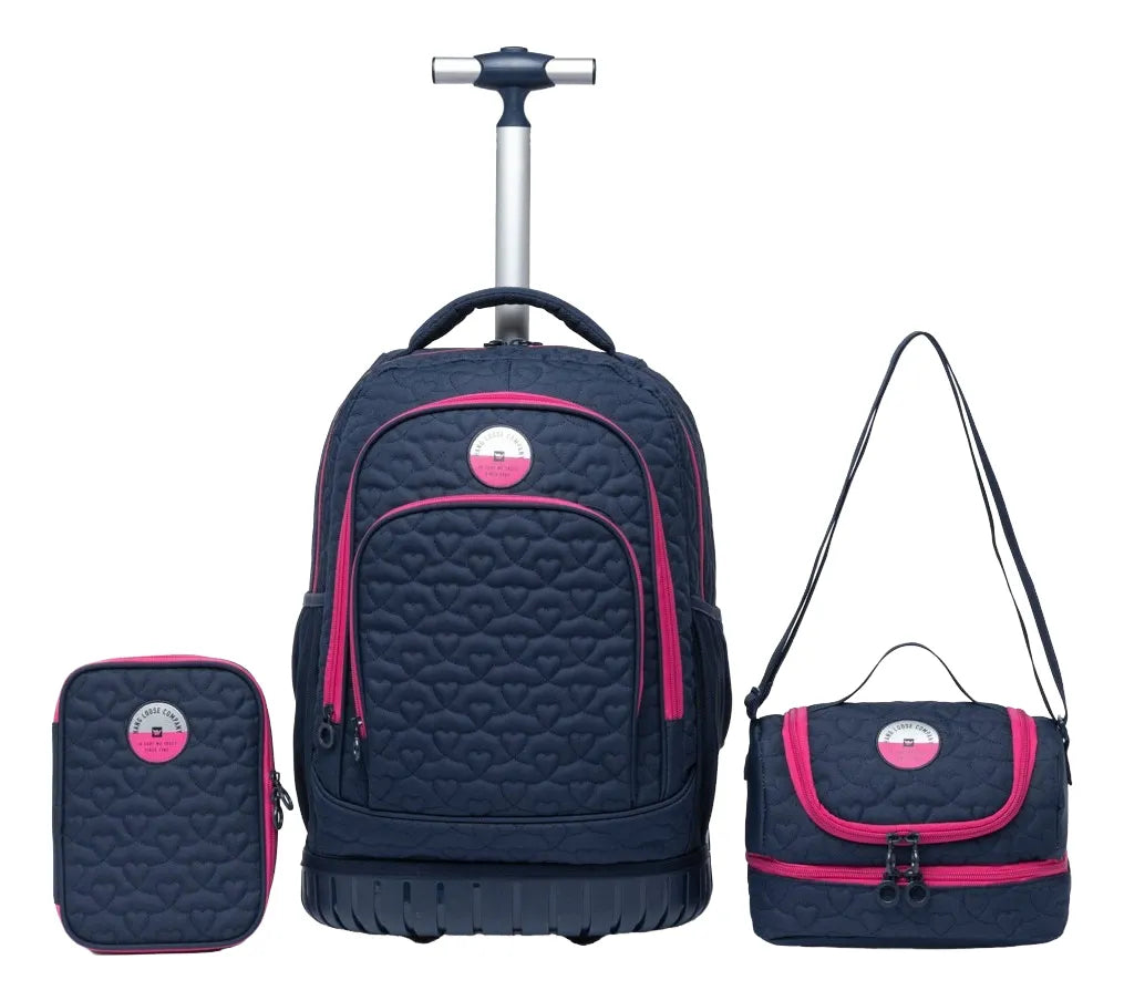 Kit Mochila Escolar De Rodinhas Juvenil Reforçada