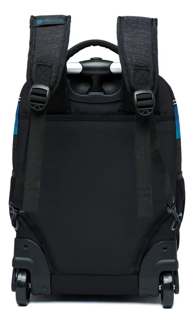 Mochila Escolar De Rodinhas Juvenil Resistente Notebook Cor Preto C Azul Desenho Do Tecido Liso