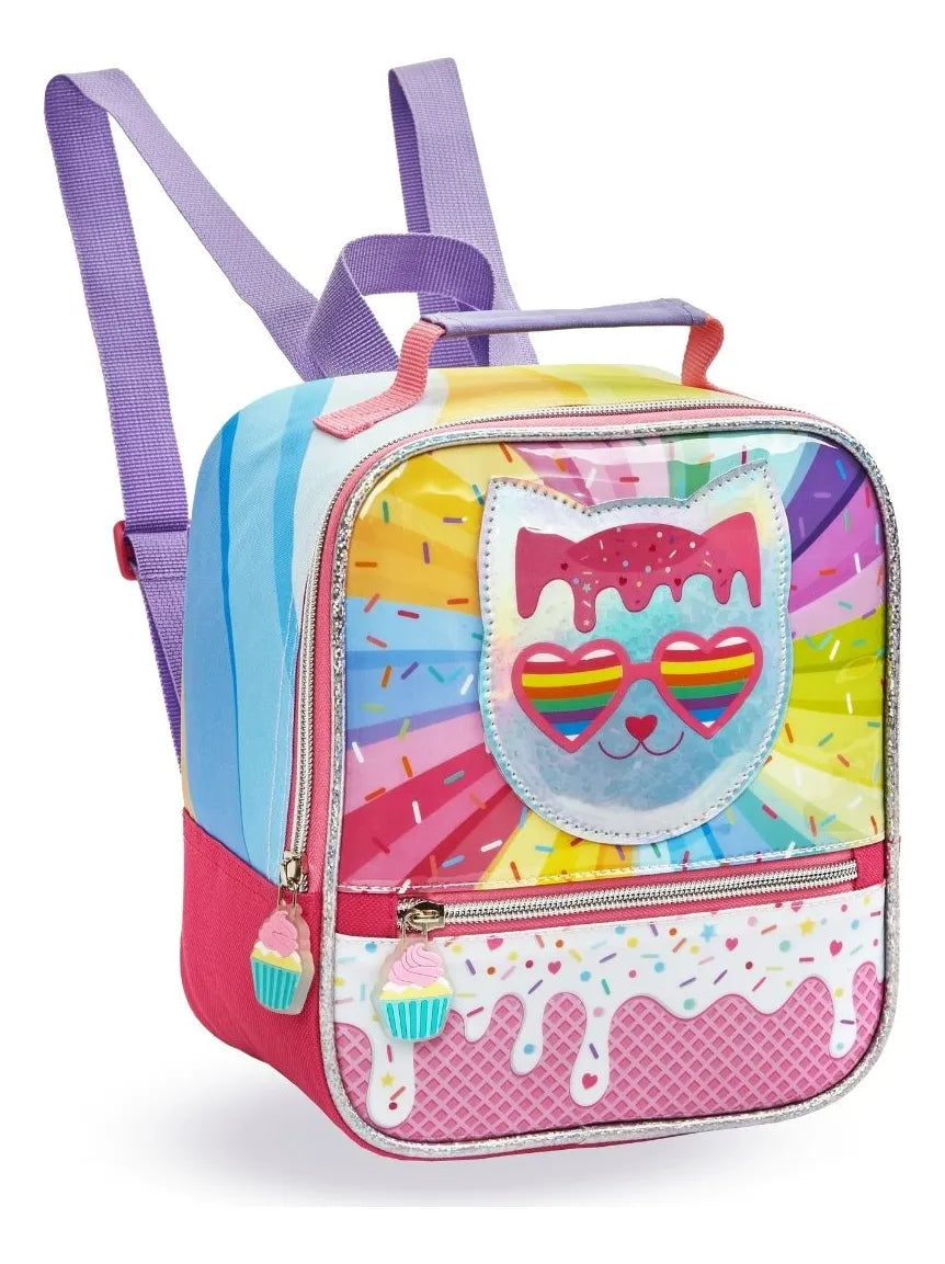 Mochila Costa Lancheira Escolar Infantil Cor Prateado Desenho Do Tecido Lisa