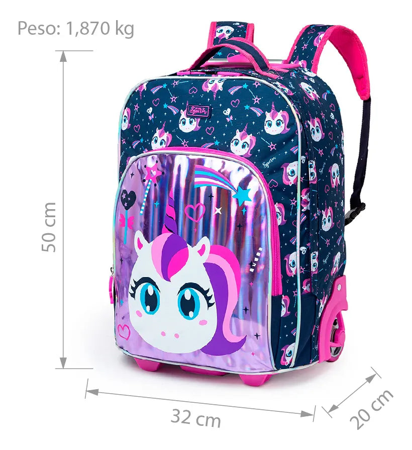 Kit Mochila Lancheira Estojo Infantil Feminina Escolar Roxo Unicórnio