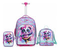 Mochila Infantil Feminina Com Rodinhas Panda Resistente Cor Rosa Desenho Do Tecido Lisa