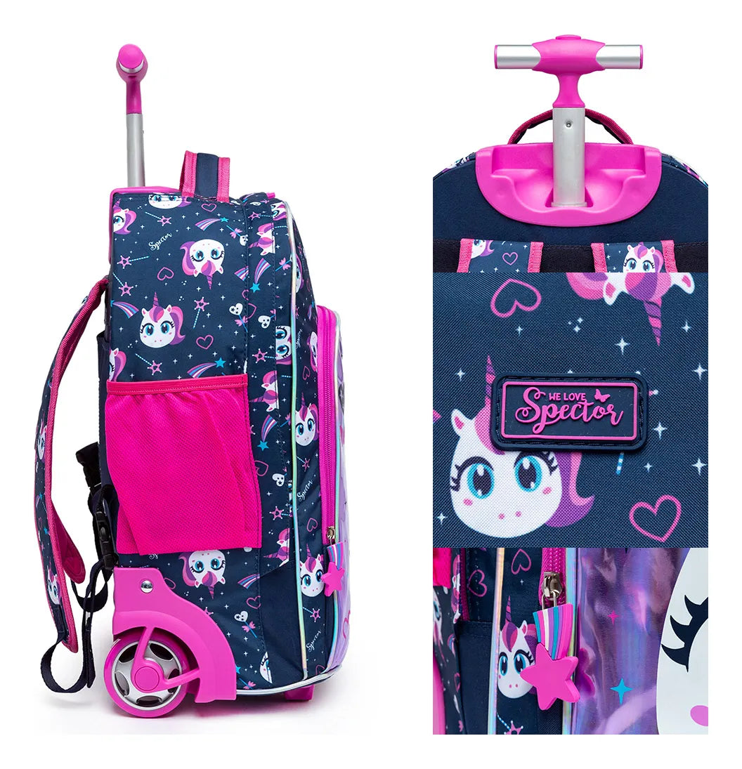 Kit Mochila Lancheira Estojo Infantil Feminina Escolar Roxo Unicórnio