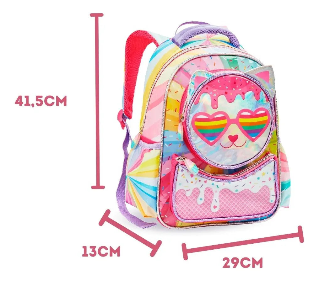 Mochila Costa Lancheira Escolar Infantil Cor Prateado Desenho Do Tecido Lisa